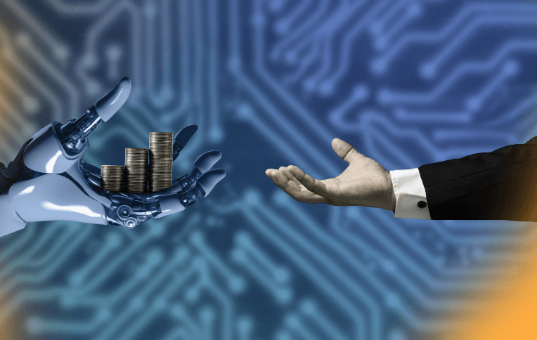 human and robot extending hands